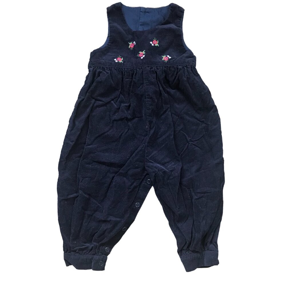 Hartstrings Baby Embroidered Corduroy Jumpsuit Girls Size 24M Navy 100%‎ Cotton
